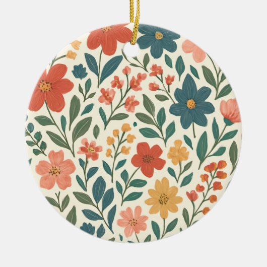 手描きの花柄 - カラフルな植物学 セラミックオーナメント (正面)