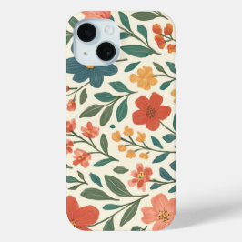 手描きの花柄 - カラフルな植物 iPhone 15ケース