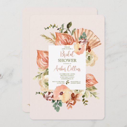 手描きの花柄 招待状 (正面/裏面)