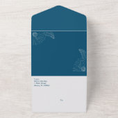 手描きの花柄 青 一体型招待状 オールインワン招待状 (外側)