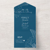 手描きの花柄 青 一体型招待状 オールインワン招待状 (内側)