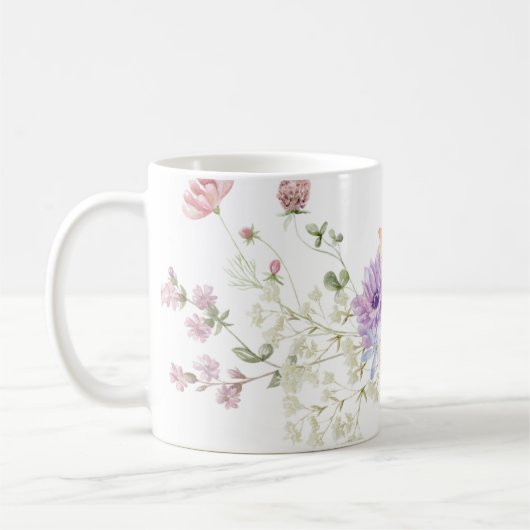 手描きの花模様 コーヒーマグカップ (左)
