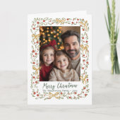 手描きの花輪とプレッピーなリボンの写真 カード (正面)