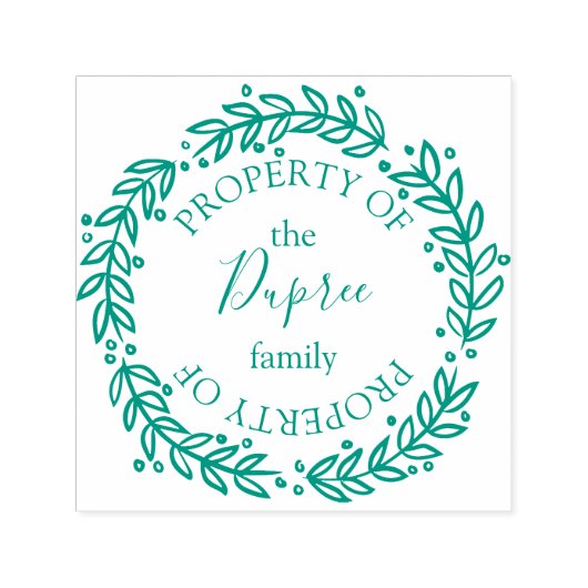 手描きの花輪ラベル 名前付き セルフインキングスタンプ (デザイン)