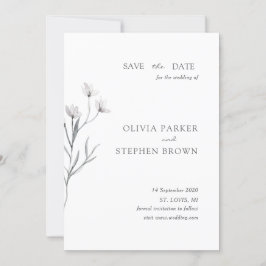 手描きの花。シンプルモダン白結婚病 セーブザデート