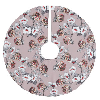 手描きの花、ピンクの水色のパターン。 ブラッシュドポリエステルツリースカート