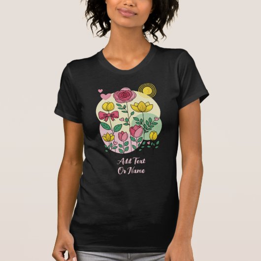 手描きの花 ピンク 黄色 - オーダーメイドTシャツ Tシャツ (正面)