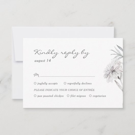 手描きの花 モノクロ 結婚式 出席確認 出欠カード (正面)