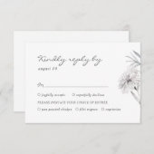 手描きの花 モノクロ 結婚式 出席確認 出欠カード (正面/裏面)