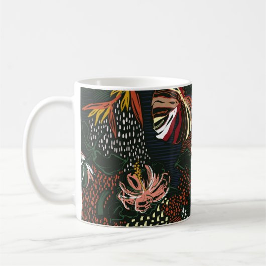 手描きの花、熱帯のヤシの森。 コーヒーマグカップ (左)