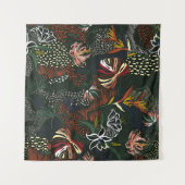 手描きの花、熱帯のヤシの森。 タペストリー (正面(横))