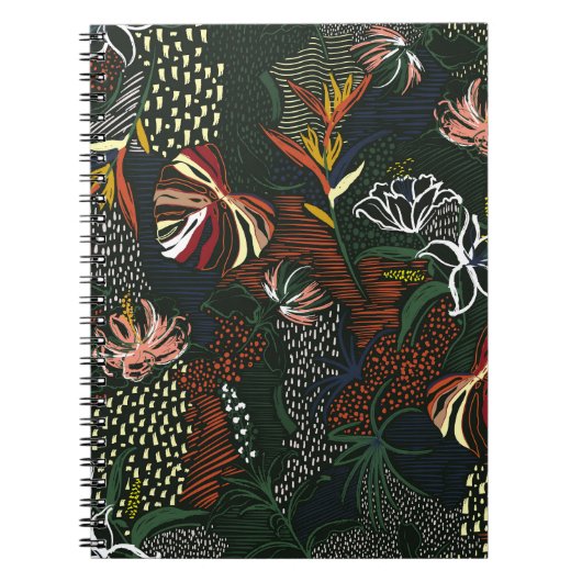 手描きの花、熱帯のヤシの森。 ノートブック (正面)