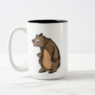 手描きの茶色のクマのツートーン陶器マグカップ ツートーンマグカップ