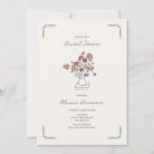手描きの落ち着いた赤みがかった賢い花模様の花瓶 ブライダルシャワー 招待状 (正面)