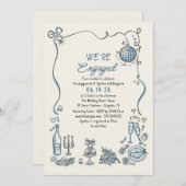 手描きの落書きがおしゃれで遊び心いっぱいのエンゲージメントパーティー 招待状 (正面/裏面)