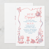 手描きの落書きがおしゃれで遊び心いっぱいのエンゲージメントパーティー 招待状 (正面/裏面)