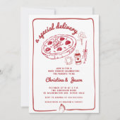 手描きの落書きとコーヒーカップのベイビーシャワー 招待状 (正面)