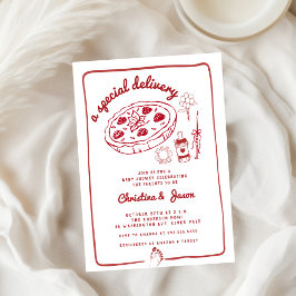 手描きの落書きとコーヒーカップのベイビーシャワー 招待状