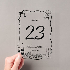 手描きの落書きの結婚式テーブルナンバー アクリル招待状
