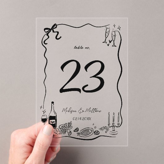 手描きの落書きの結婚式テーブルナンバー アクリル招待状 (インサイチュ (ポータブル))