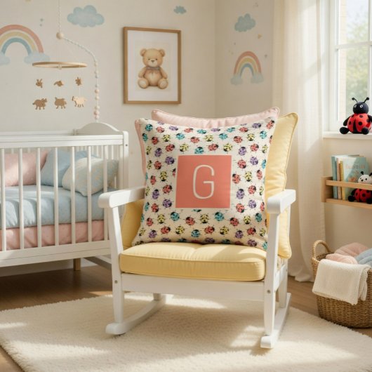 手描きの落書きをしたかわいいレディバグのオリジナルクッション クッション