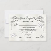 手描きの落書きキューピッドの招待返信カード 招待状 (正面)