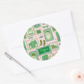 手描きの落書きグリーンとピンクのクリスマス ラウンドシール (封筒)