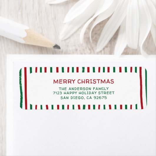 手描きの落書きストライプスのクリスマス差出人住所 ラベル (インサイチュ)