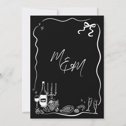 手描きの落書きドール ブライド&グルーム ウェディング セーブザデート (裏面)