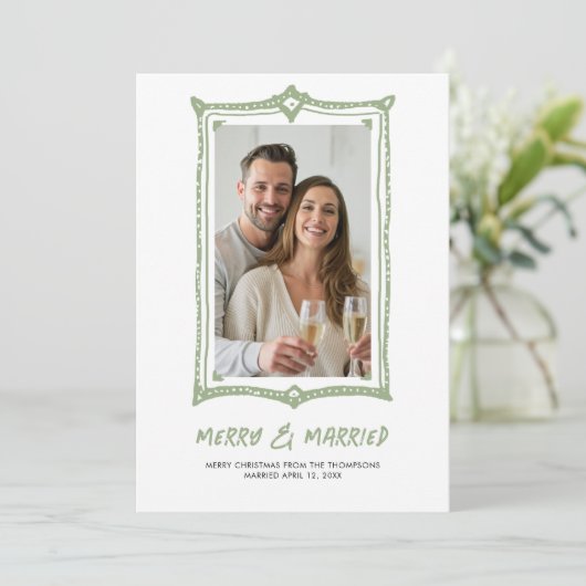 手描きの落書きフレーム 結婚して初めてのクリスマス シーズンカード (スタンド正面)