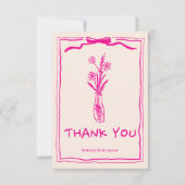 手描きの落書きレトロピンクリボン ブライダルシャワー サンキューカード (正面)