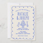 手描きの落書き おしゃれなQRコード フォト ウェディング 招待状 (正面)