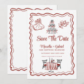 手描きの落書き イタリアンウェディング セーブ・ザ・デート (正面/裏面)