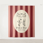 手描きの落書き ウェディング ウェルカム サイン タペストリー (正面)