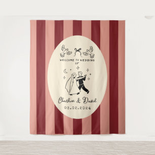 手描きの落書き ウェディング ウェルカム サイン タペストリー