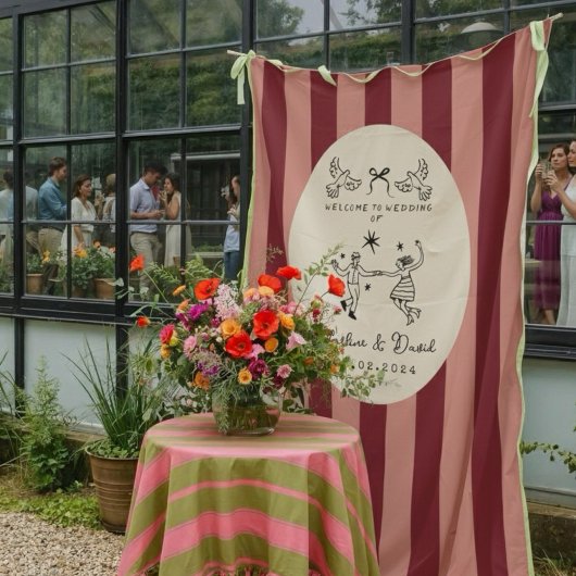 手描きの落書き ウェディング ウェルカム サイン タペストリー