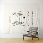 手描きの落書き ウェディング ウェルカム タペストリー (インサイチュ(横))