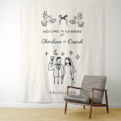 手描きの落書き ウェディング ウェルカム タペストリー (インサイチュ)