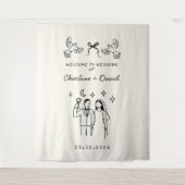 手描きの落書き ウェディング ウェルカム タペストリー (正面)