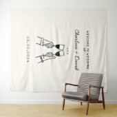 手描きの落書き ウェディング ウェルカム タペストリー (インサイチュ(横))