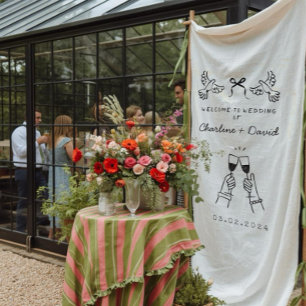 手描きの落書き ウェディング ウェルカム タペストリー