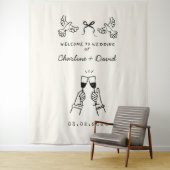 手描きの落書き ウェディング ウェルカム タペストリー (インサイチュ)