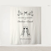 手描きの落書き ウェディング ウェルカム タペストリー (正面)