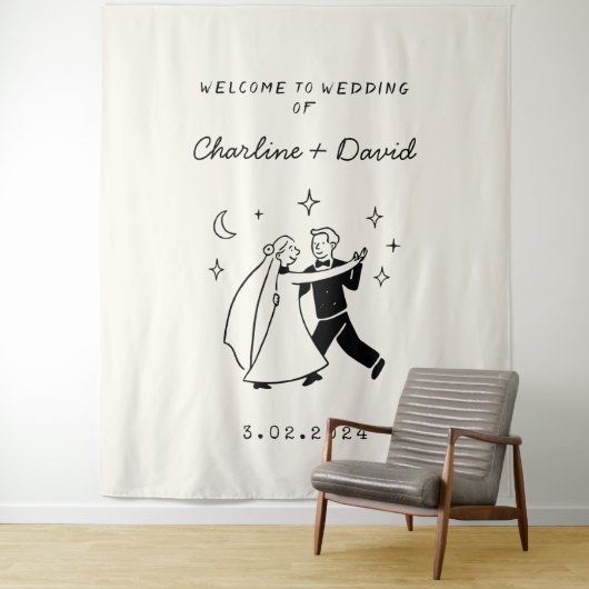 手描きの落書き ウェディング ウェルカム タペストリー (インサイチュ)