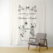 手描きの落書き ウェディング ウェルカム タペストリー (インサイチュ)