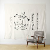 手描きの落書き ウェディング ウェルカム タペストリー (インサイチュ(横))