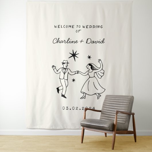 手描きの落書き ウェディング ウェルカム タペストリー (インサイチュ)
