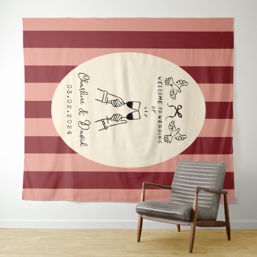 手描きの落書き ウェルカムサイン 結婚式 タペストリー (インサイチュ(横))