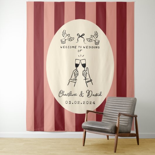手描きの落書き ウェルカムサイン 結婚式 タペストリー (インサイチュ)