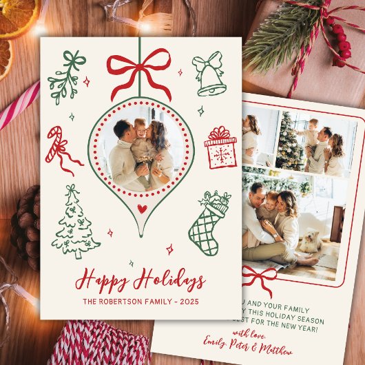手描きの落書き グリーン レッド 写真 クリスマス ハッピー